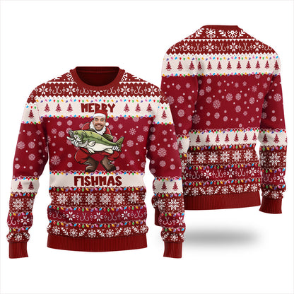 Classic Merry Fishmas Custom Face Ugly Christmas Sweater