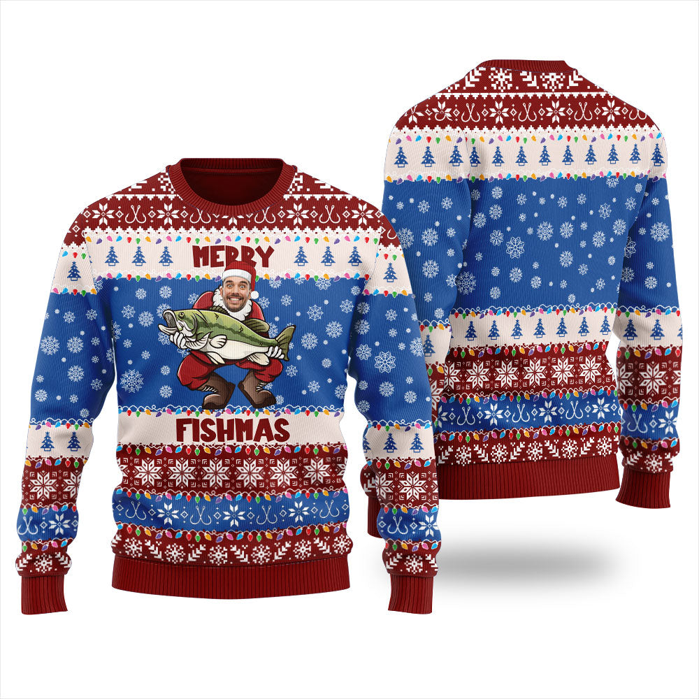 Classic Merry Fishmas Custom Face Ugly Christmas Sweater