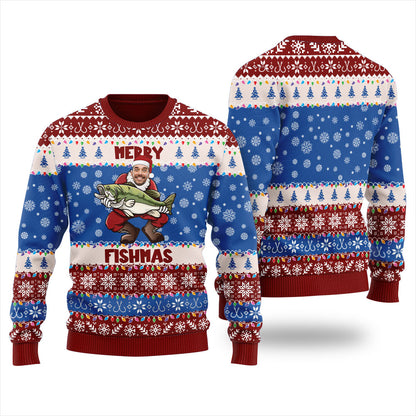 Classic Merry Fishmas Custom Face Ugly Christmas Sweater
