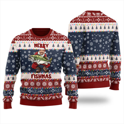 Classic Merry Fishmas Custom Face Ugly Christmas Sweater