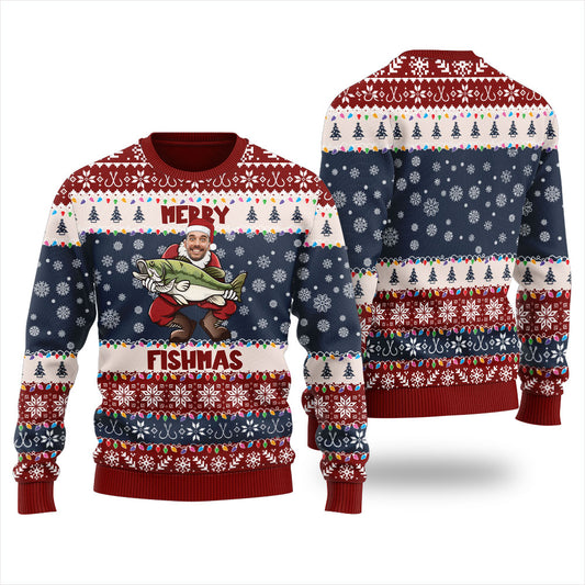 Classic Merry Fishmas Custom Face Ugly Christmas Sweater