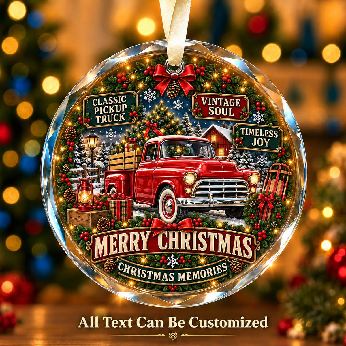Classic Pickup Truck Personalized Glass Ornament | 5To9Vibe