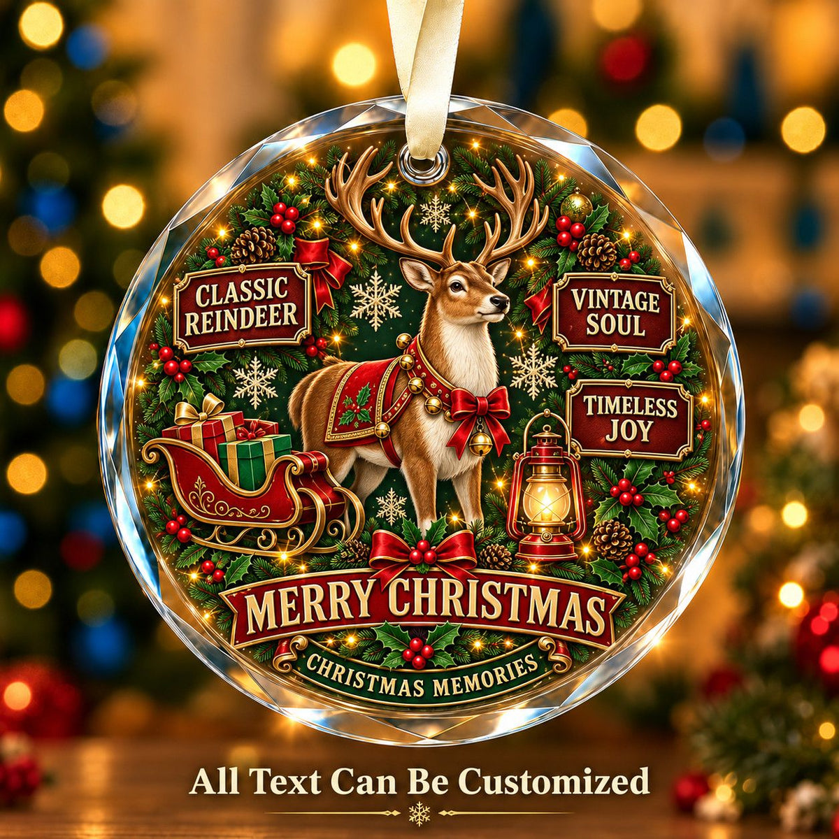 Classic Reindeer Personalized Glass Ornament | 5To9Vibe