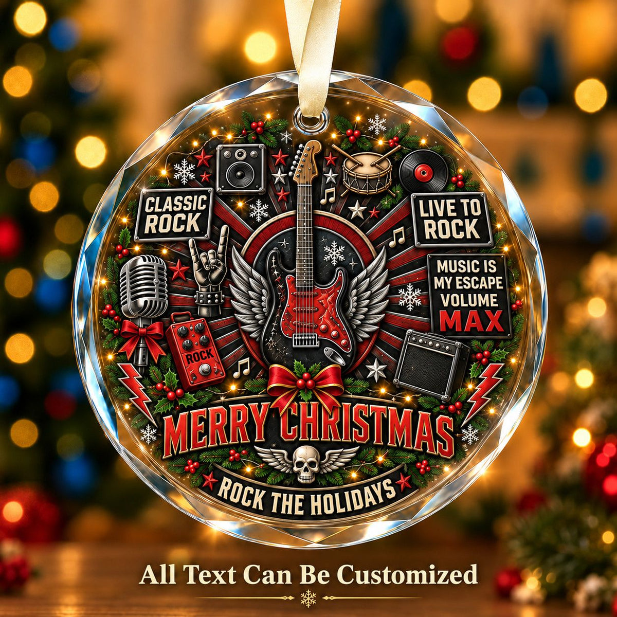 Classic Rock Personalized Glass Ornament | 5To9Vibe