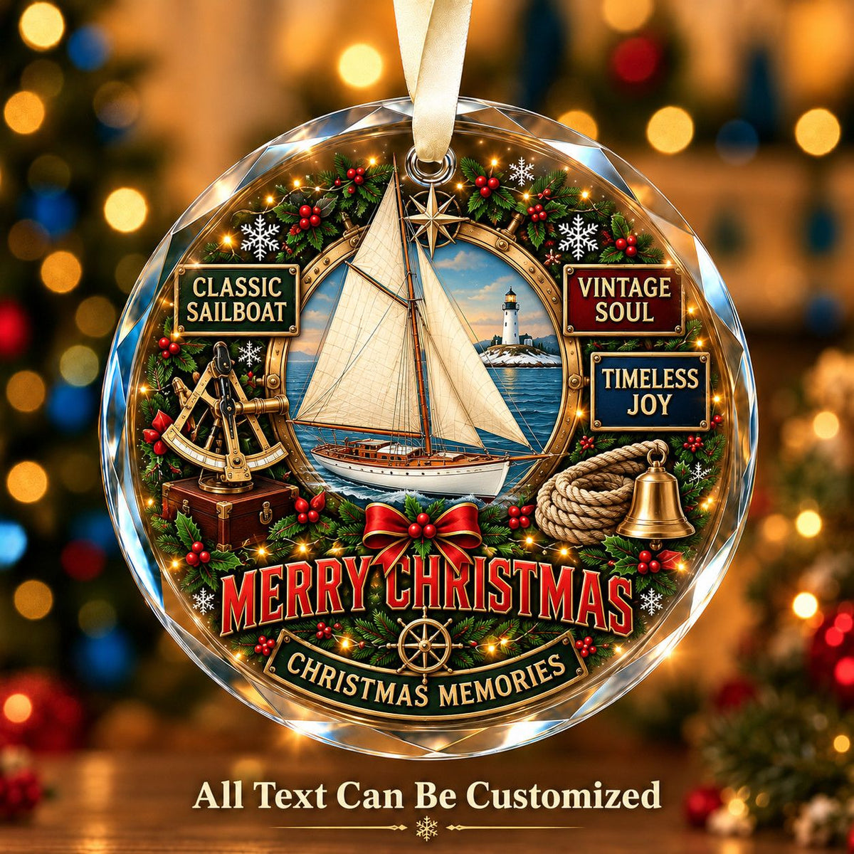 Classic Sailboat Personalized Glass Ornament | 5To9Vibe