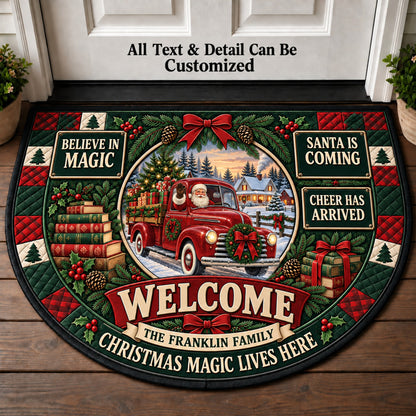 Classic Santa Arrival Personalized Half Round Mat | 5To9Vibe
