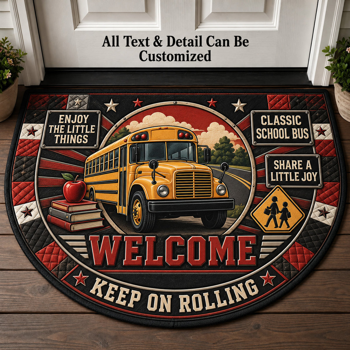Classic School Bus Personalized Half Round Mat | 5To9Vibe