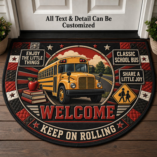 Classic School Bus Personalized Half Round Mat | 5To9Vibe