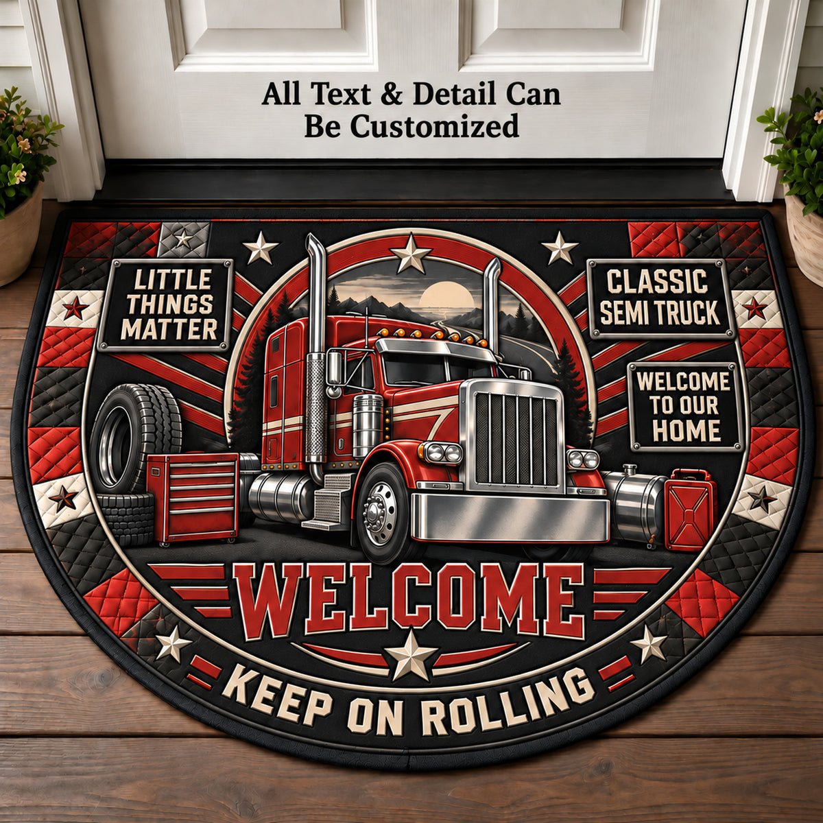 Classic Semi Truck Personalized Half Round Mat | 5To9Vibe