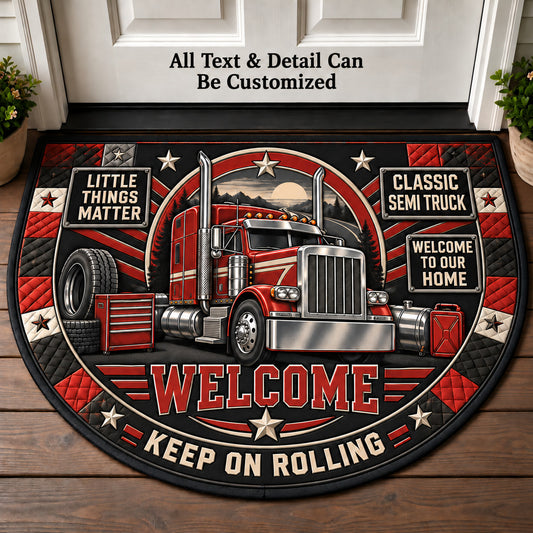 Classic Semi Truck Personalized Half Round Mat | 5To9Vibe