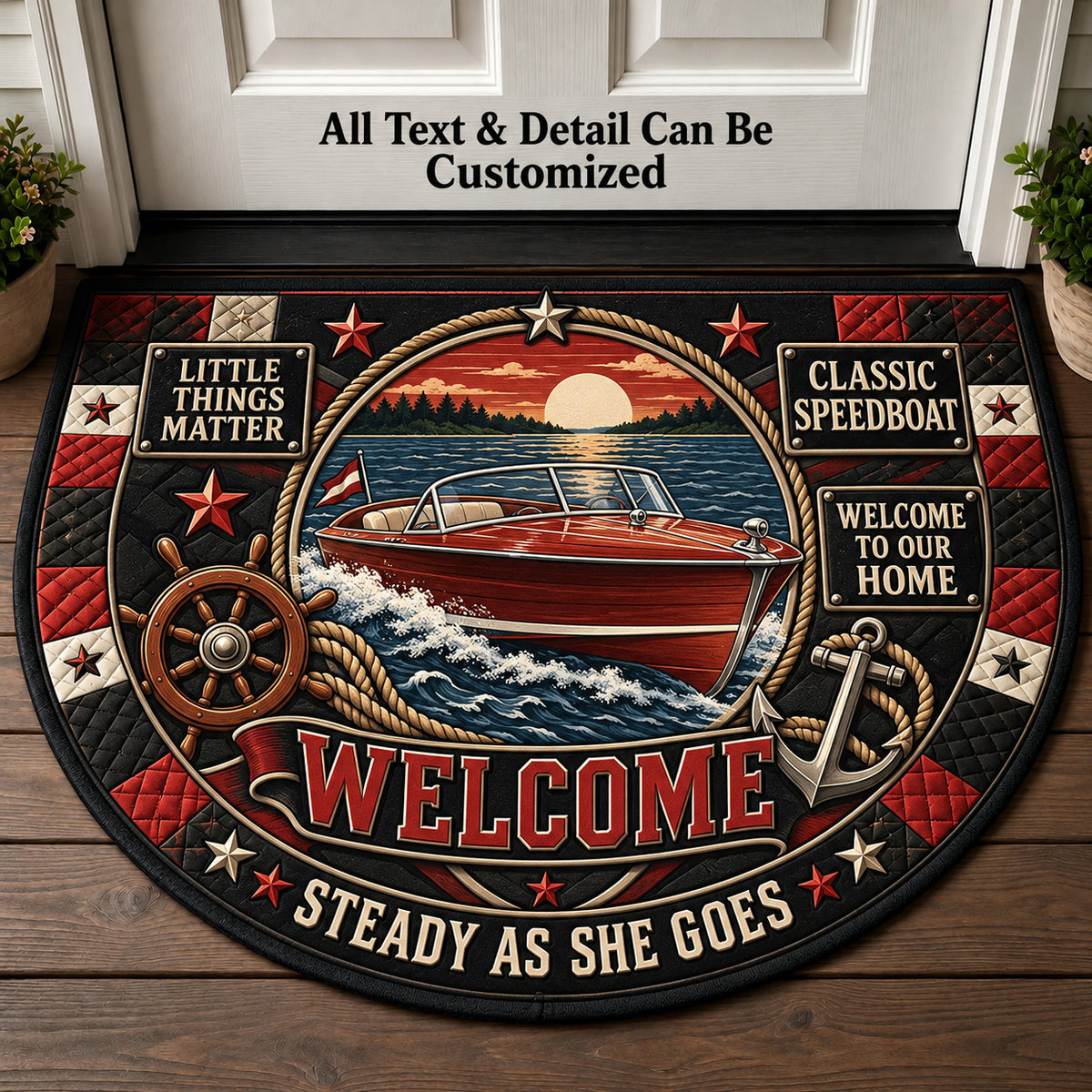 Classic Speedboat Personalized Half Round Mat | 5To9Vibe