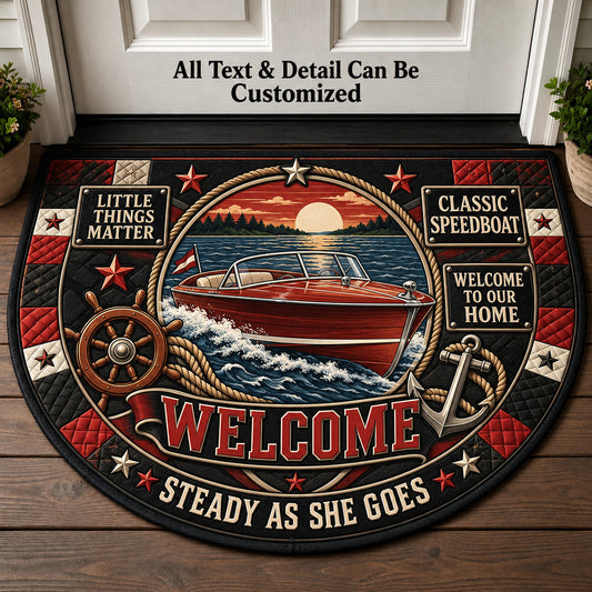 Classic Speedboat Personalized Half Round Mat | 5To9Vibe