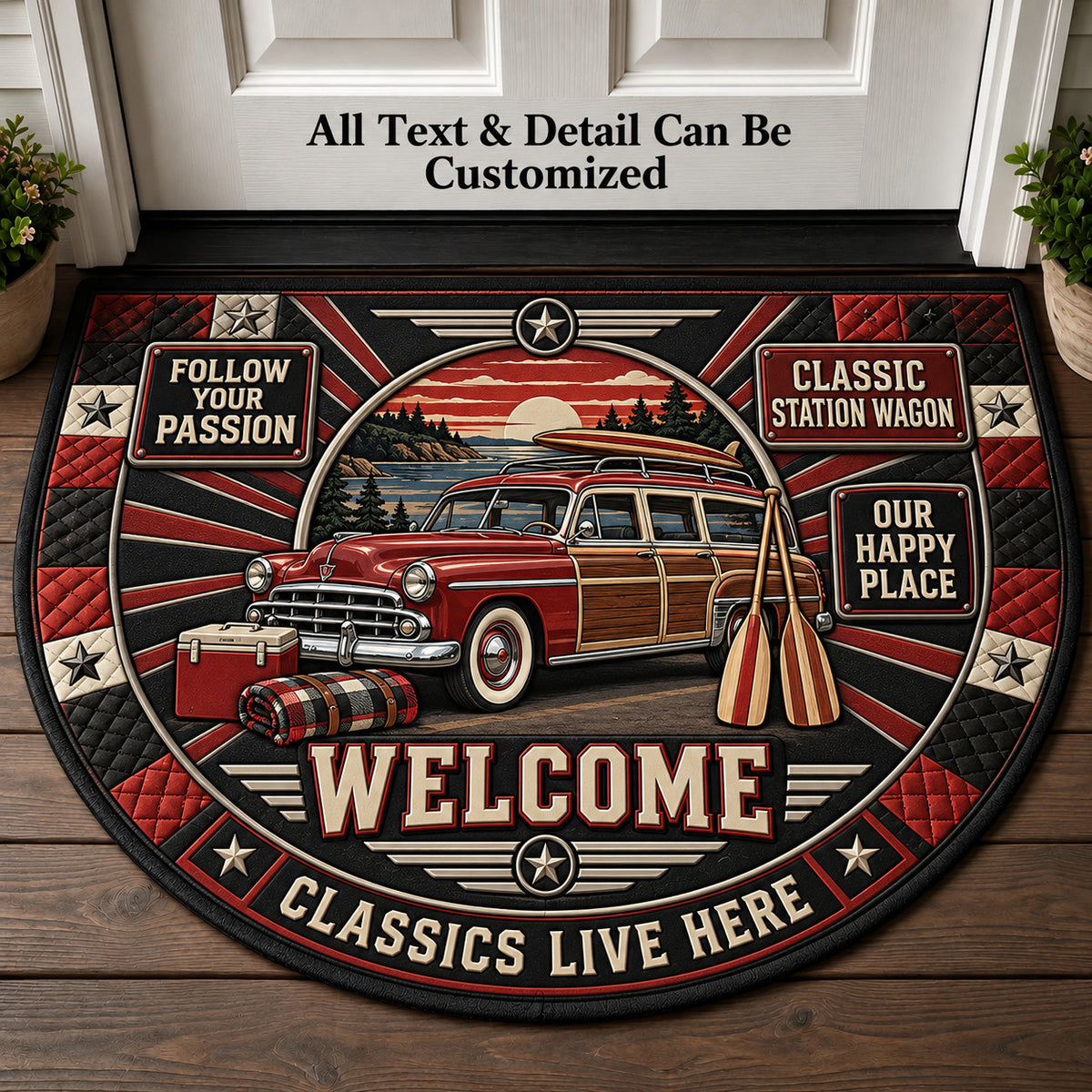 Classic Station Wagon Personalized Half Round Mat | 5To9Vibe