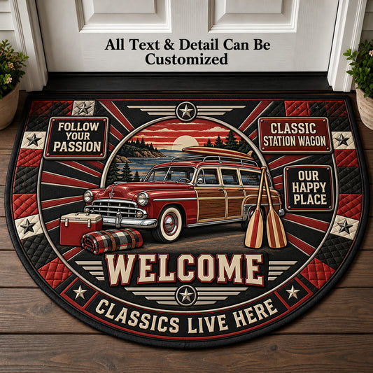 Classic Station Wagon Personalized Half Round Mat | 5To9Vibe