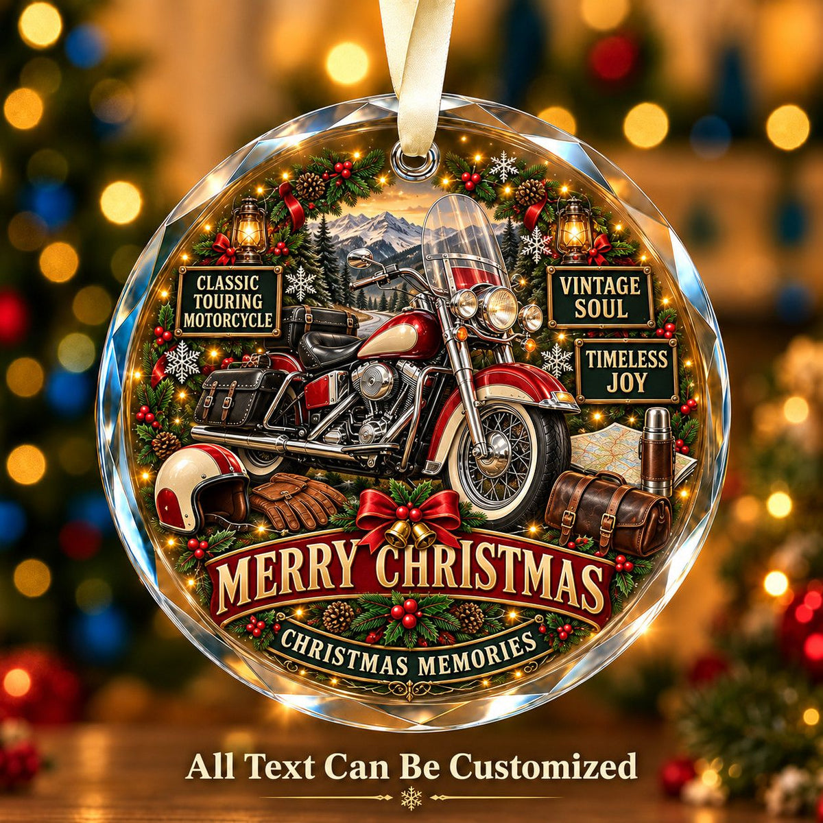 Classic Touring Motorcycle Personalized Glass Ornament | 5To9Vibe