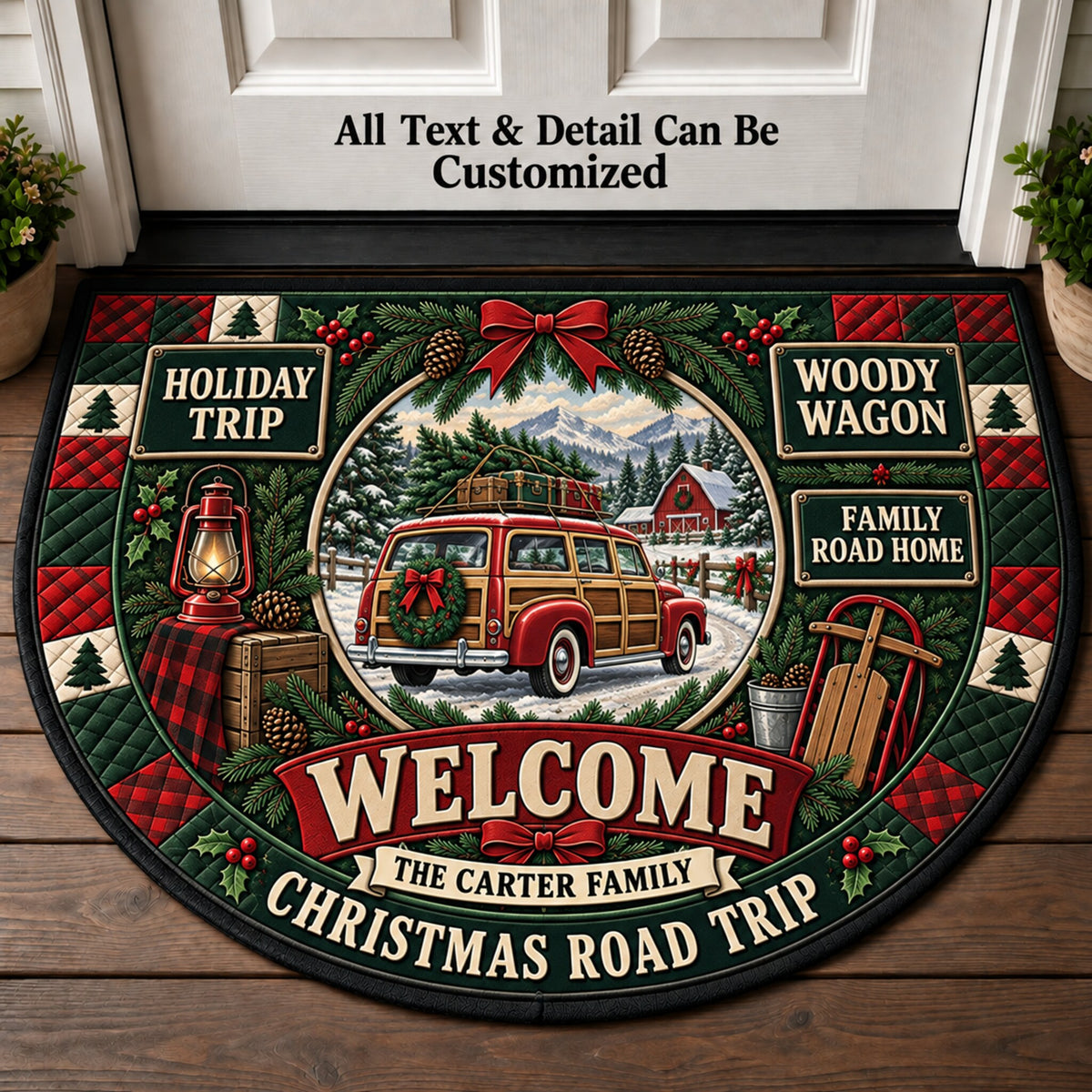 Classic Woody Wagon Personalized Half Round Mat | 5To9Vibe
