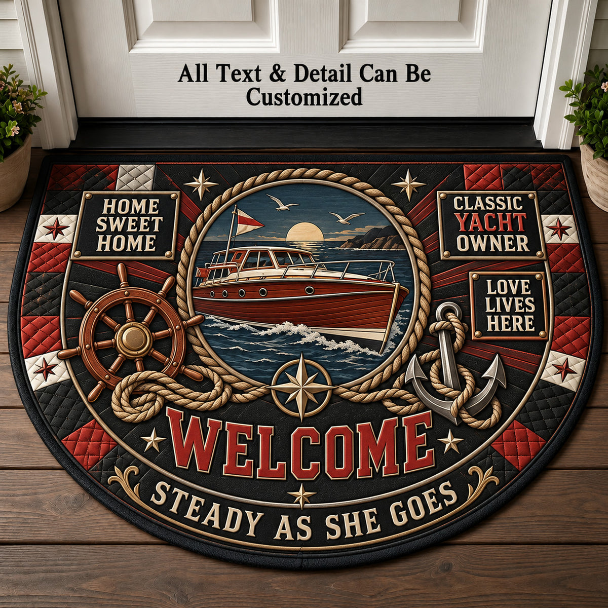 Classic Yacht Owner Personalized Half Round Mat | 5To9Vibe