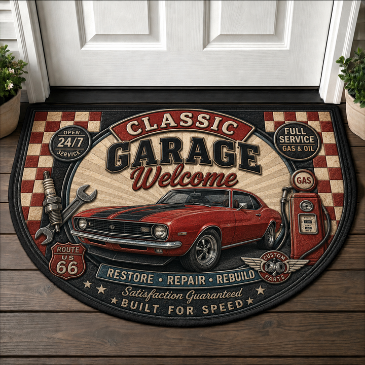 Classic Garage Welcome Mat - Vintage Car Enthusiast Retro Doormat - 5to9vibe