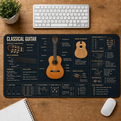 Classical Guitar Musical Instrument Blueprint Guide Desk Mat | 5To9Vibe