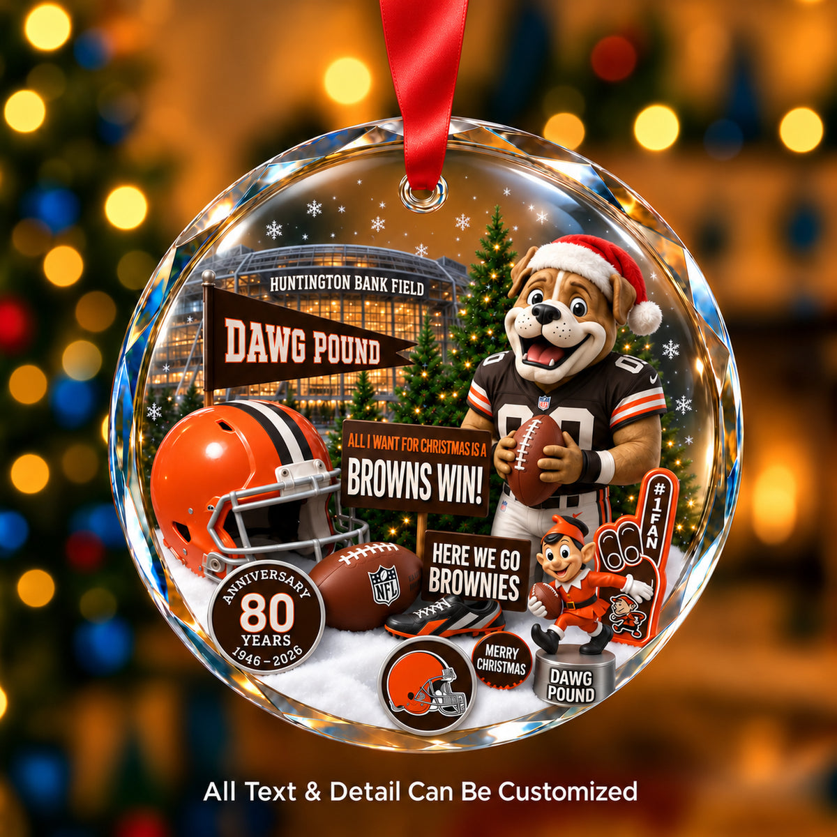 Cleveland Browns Snow Globe Glass Ornament