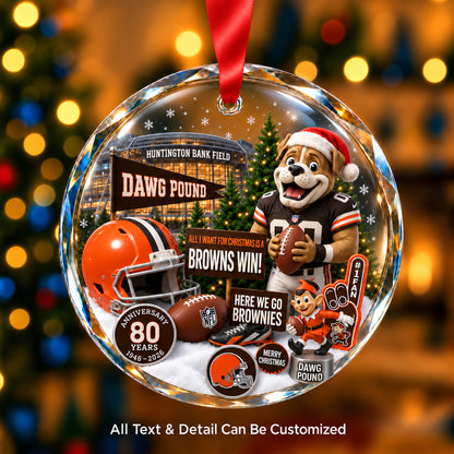Cleveland Browns Snow Globe Glass Ornament