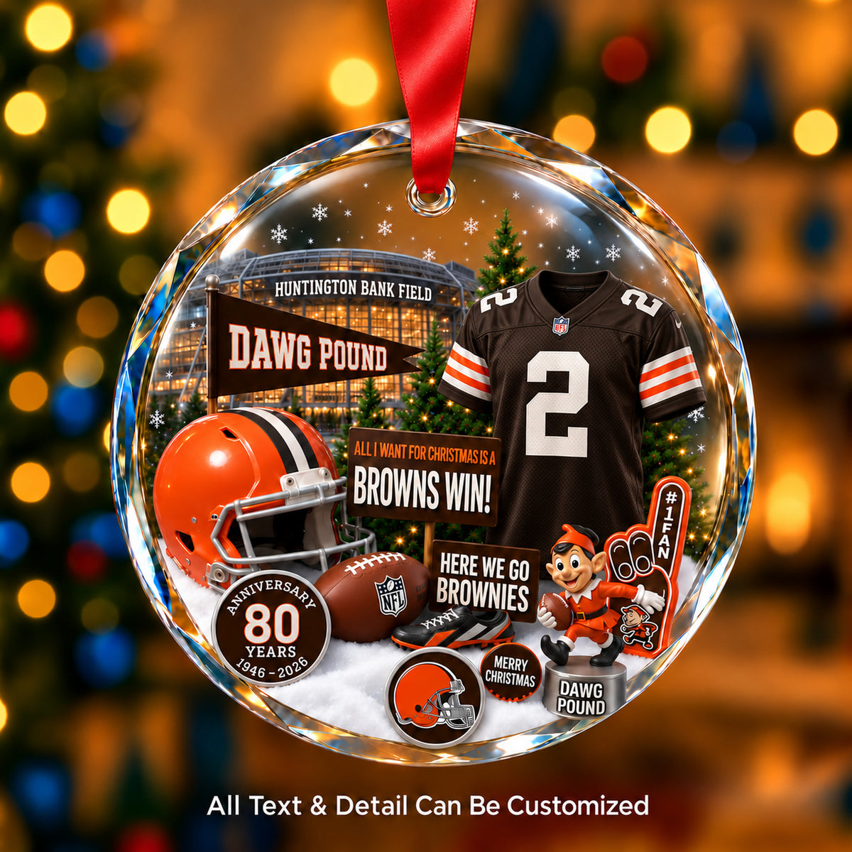 Cleveland Browns Jersey Snow Globe Glass Ornament