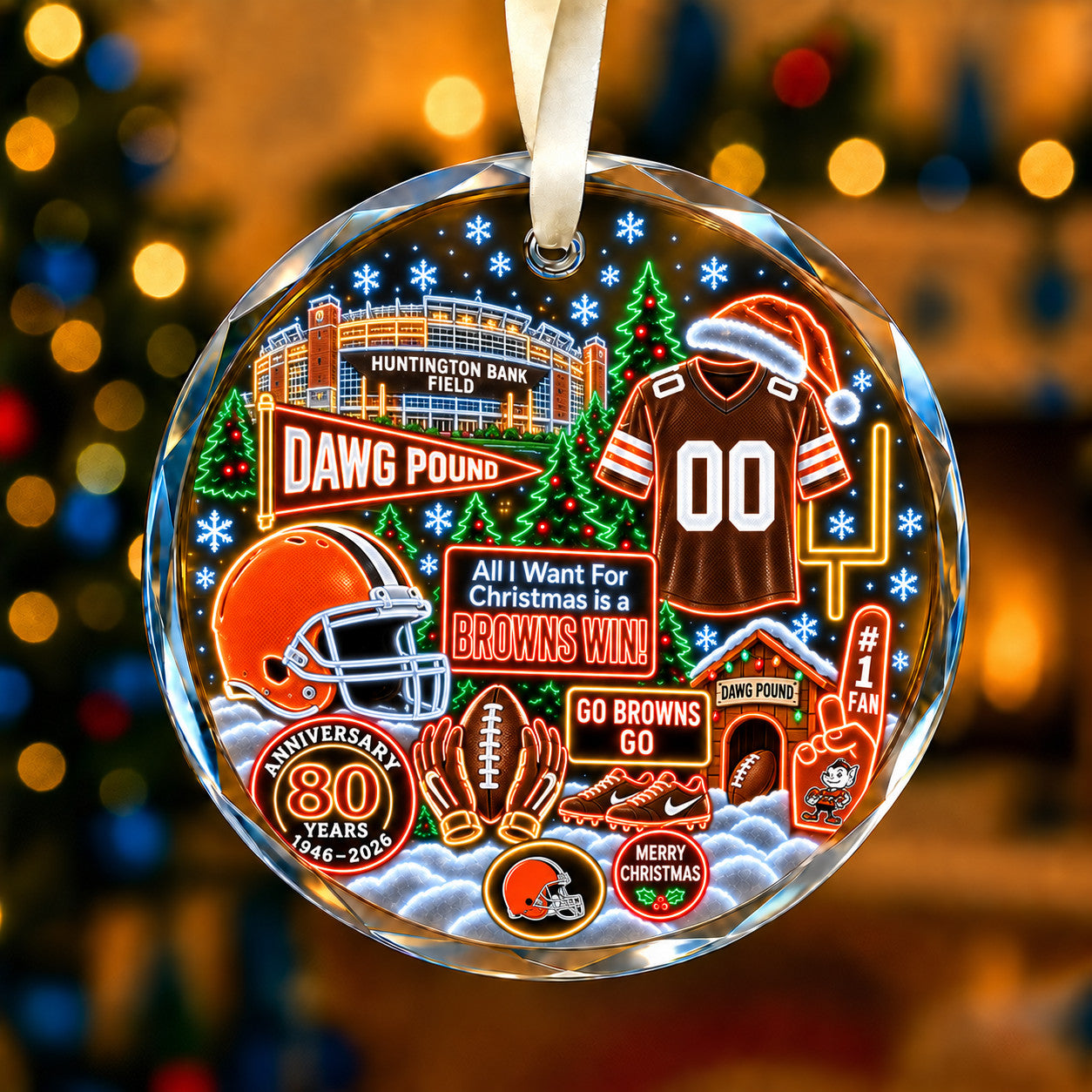 All Football Teams Christmas Neon Stadium Snow Glass Ornament With Gift Box - 5to9vibe