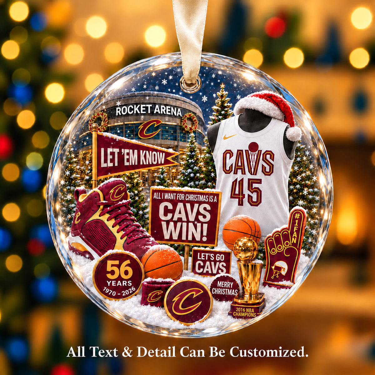 Cleveland Cavaliers Jersey Snow Globe Glass Ornament