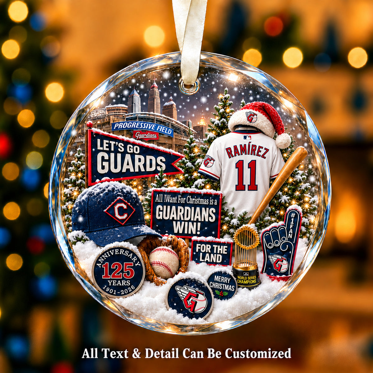 Cleveland Guardians Jersey Snow Globe Glass Ornament