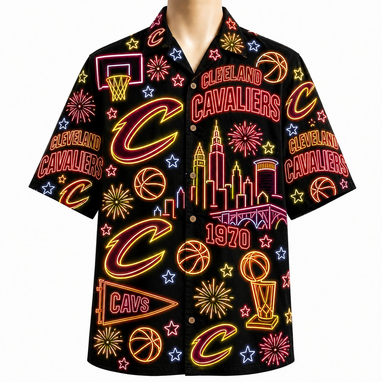 All Basketball Teams Neon Pattern Vibe Summer Party Button-Up Unisex Hawaiian Shirt For Men and Women
