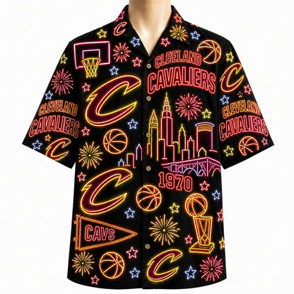 All Basketball Teams Neon Pattern Vibe Summer Party Button-Up Unisex Hawaiian Shirt For Men and Women