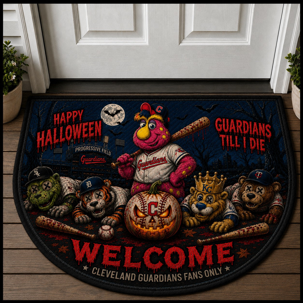 Baseball Halloween All Teams Custom Quilted Print Premium Welcome Mat – Personalized Baseball Doormat