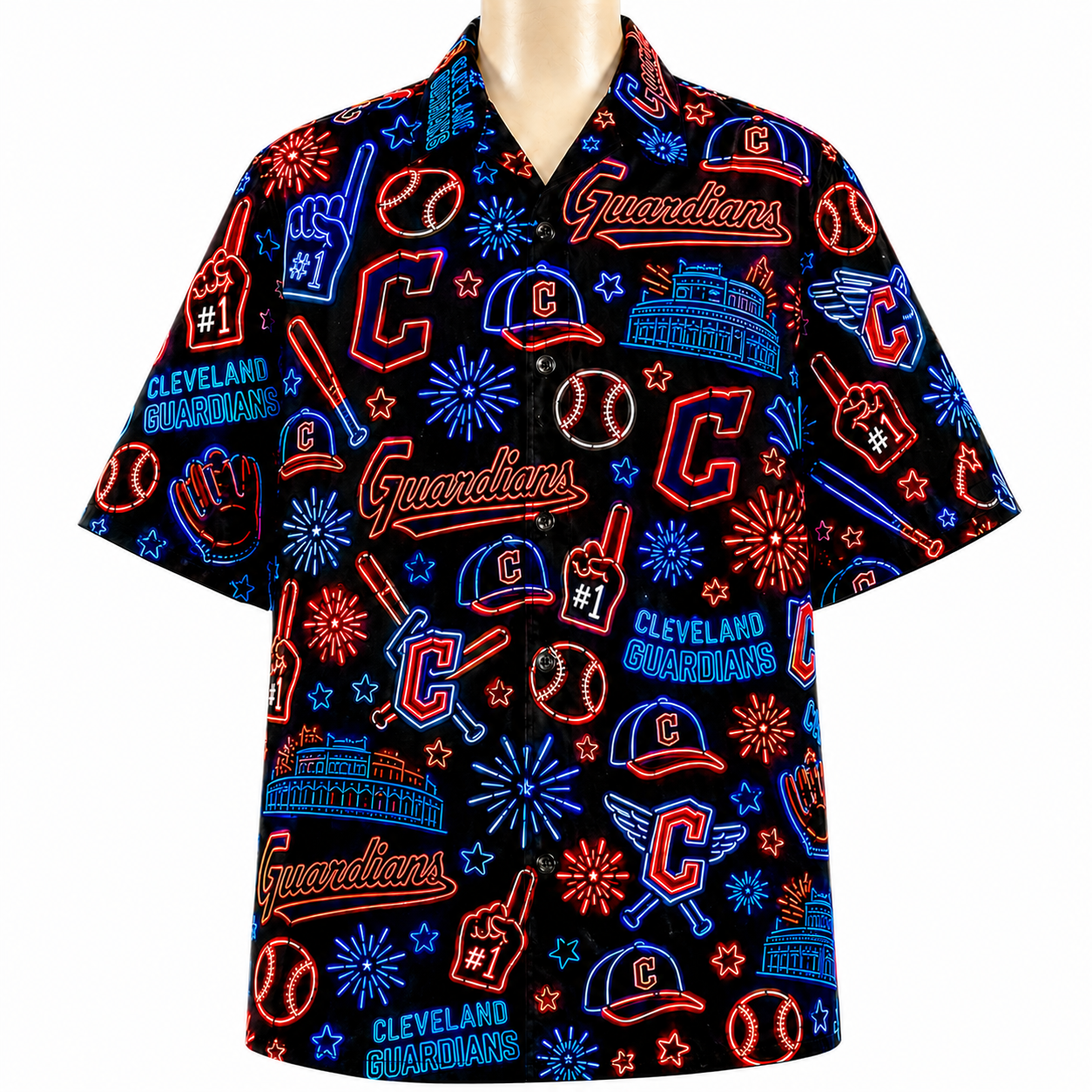 All Baseball Teams Neon Pattern Vibe Summer Party Button-Up Unisex Hawaiian Shirt For Men and Women