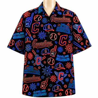 All Baseball Teams Neon Pattern Vibe Summer Party Button-Up Unisex Hawaiian Shirt For Men and Women