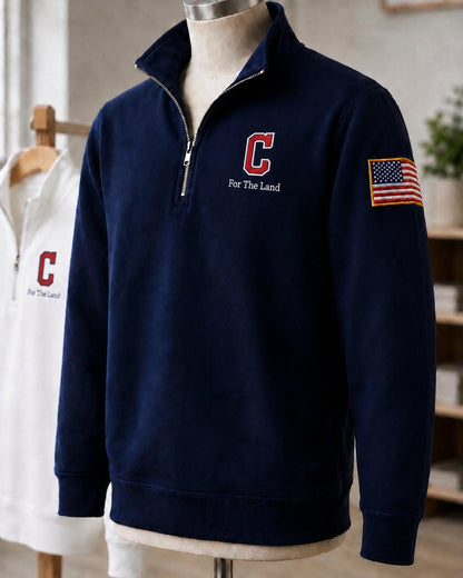 All Baseball Teams Embroidered Logo and Us Flag Premium Quarter Zip Sweatshirt, Inspired Quarter Zip Sweater, Unisex Baseball Sweatshirt
