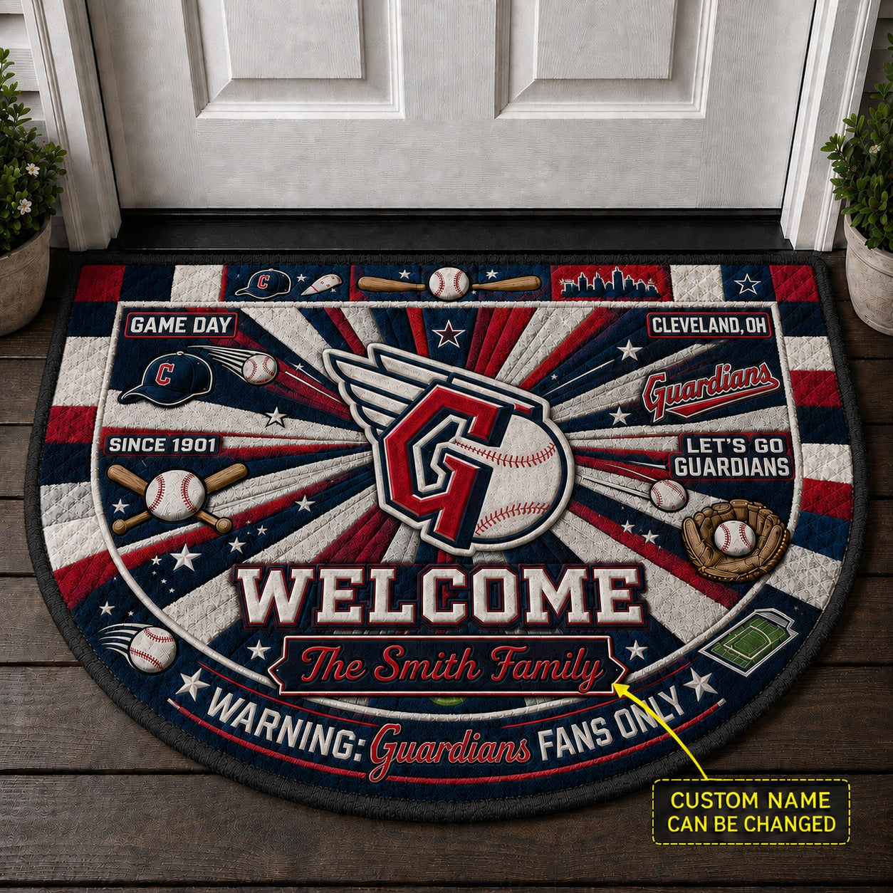 Official-Inspired Baseball Fan Custom Quilted Print Premium Welcome Mat Washable Black Border – Personalized Baseball Doormat