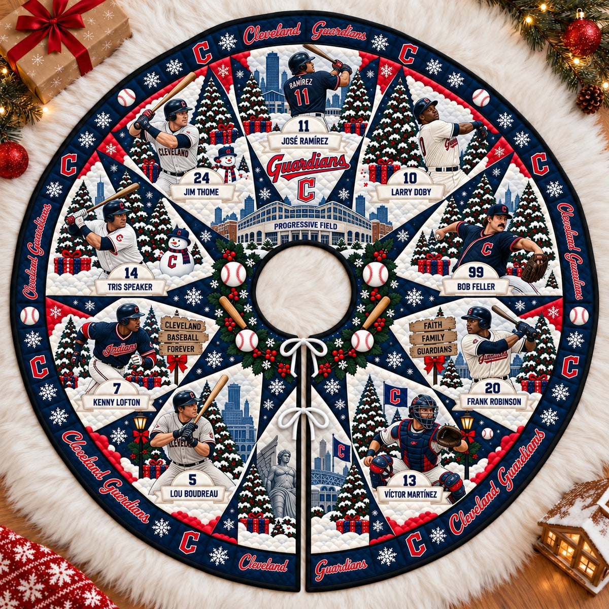 All Baseball Teams Vintage Players & Stadium Holiday Quilt Christmas Skirt Tree for Baseball Fans - 5To9Vibe