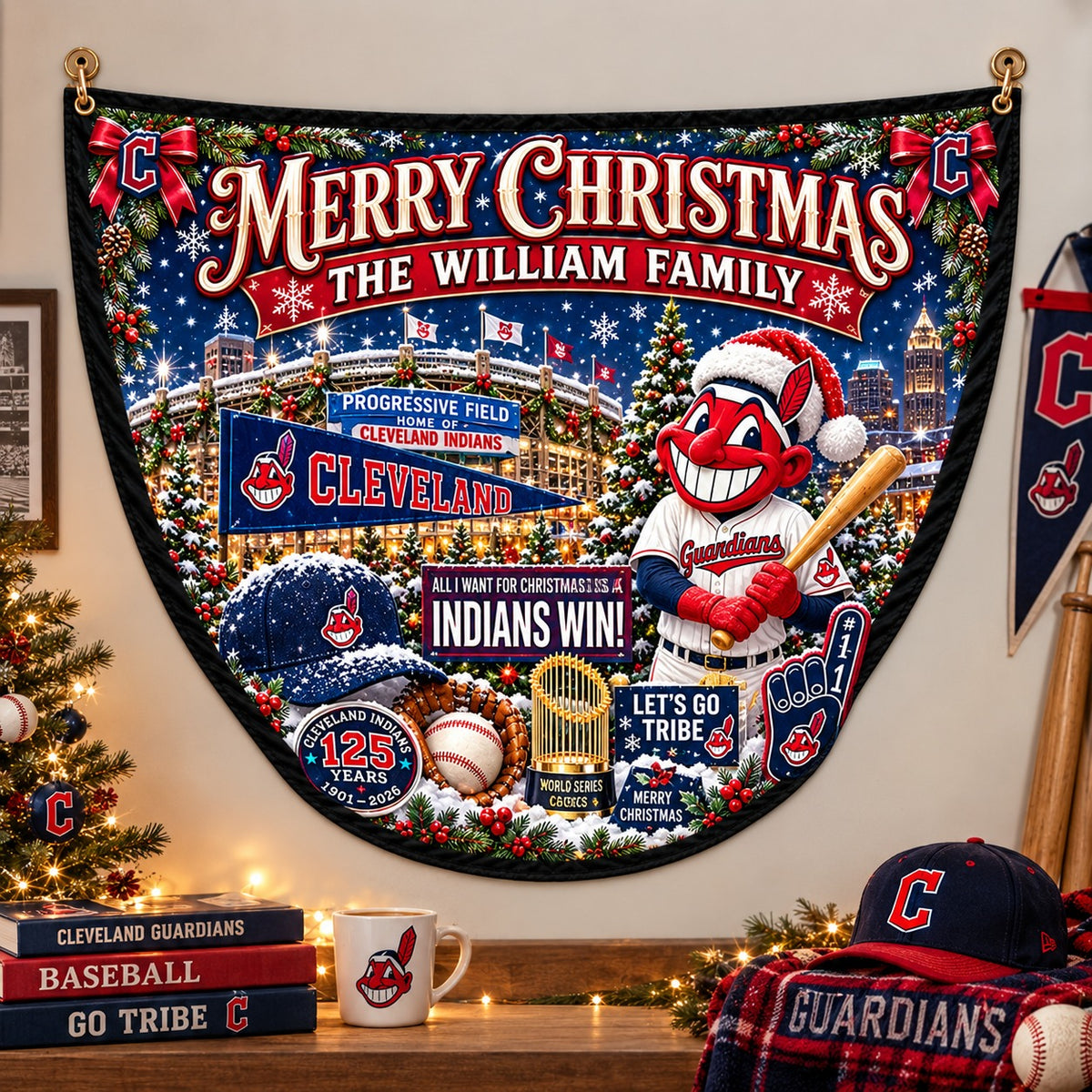 All Baseball Teams Personalized Christmas Night Bunting Flag - 5to9vibe