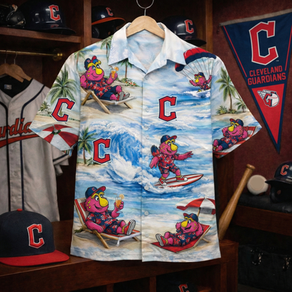 Camisa hawaiana unisex abotonada "Viber" de CG Baseball con mascota de playa para hombre y mujer