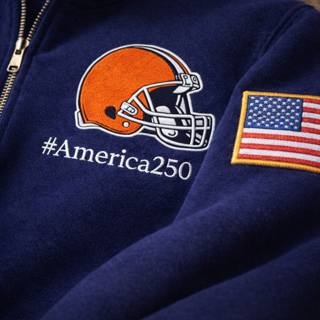 Football Logo America 250 Anniversary Embroidered Logo Premium Quarter Zip Sweatshirt, Inspired Quarter Zip Sweater