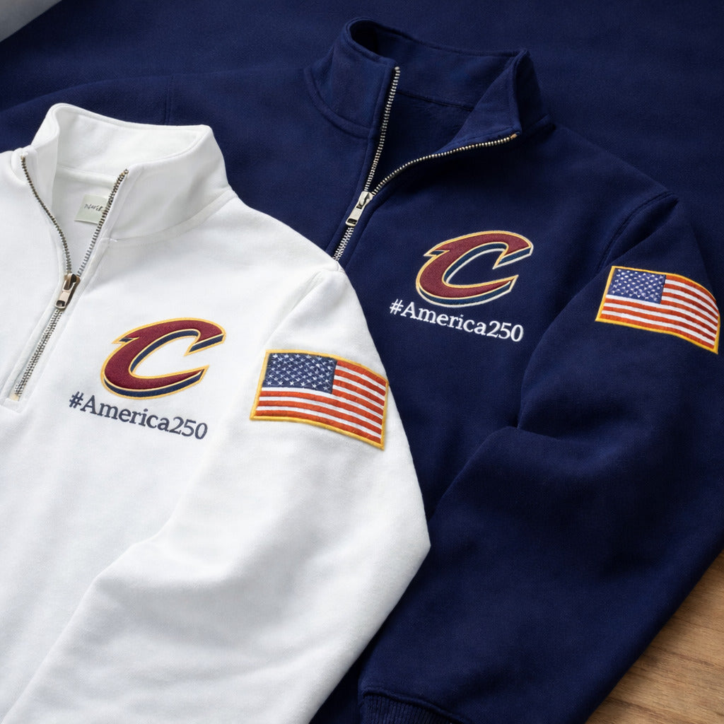 Football Logo America 250 Anniversary Embroidered Logo Premium Quarter Zip Sweatshirt, Inspired Quarter Zip Sweater