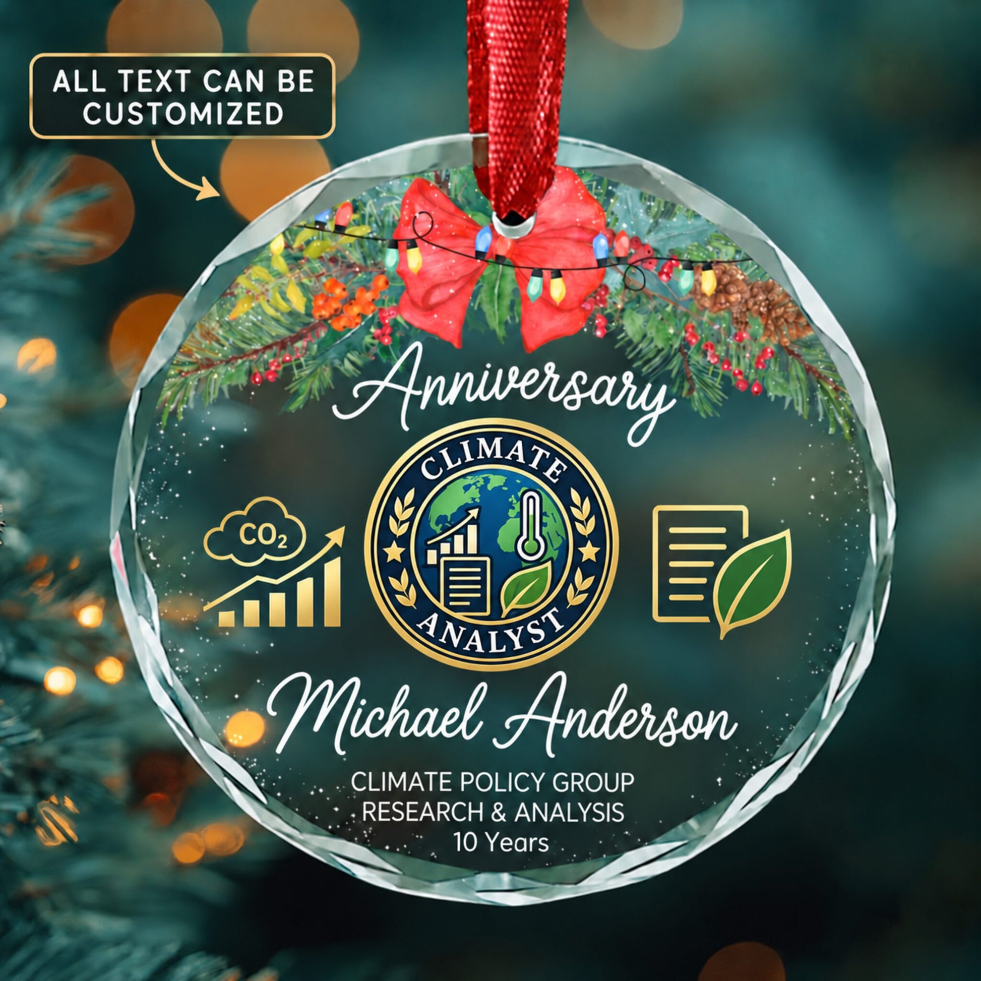 Climate Change Policy Analysts Personalized Glass Ornament | 5To9Vibe
