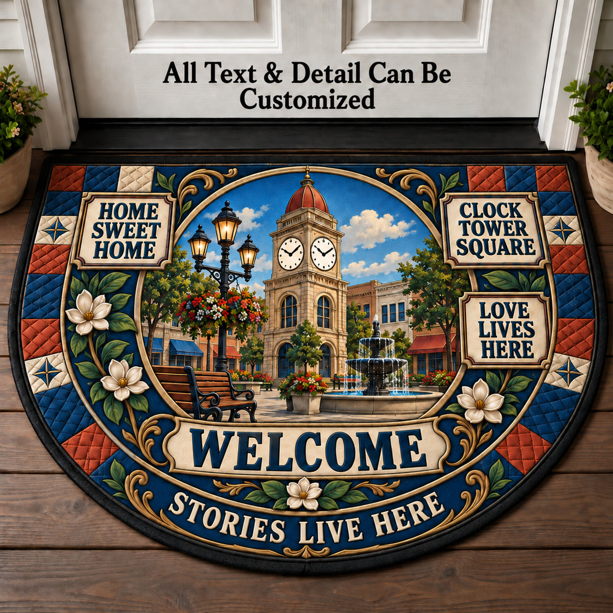 Clock Tower Square Personalized Half Round Mat | 5To9Vibe