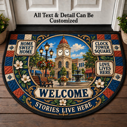 Clock Tower Square Personalized Half Round Mat | 5To9Vibe