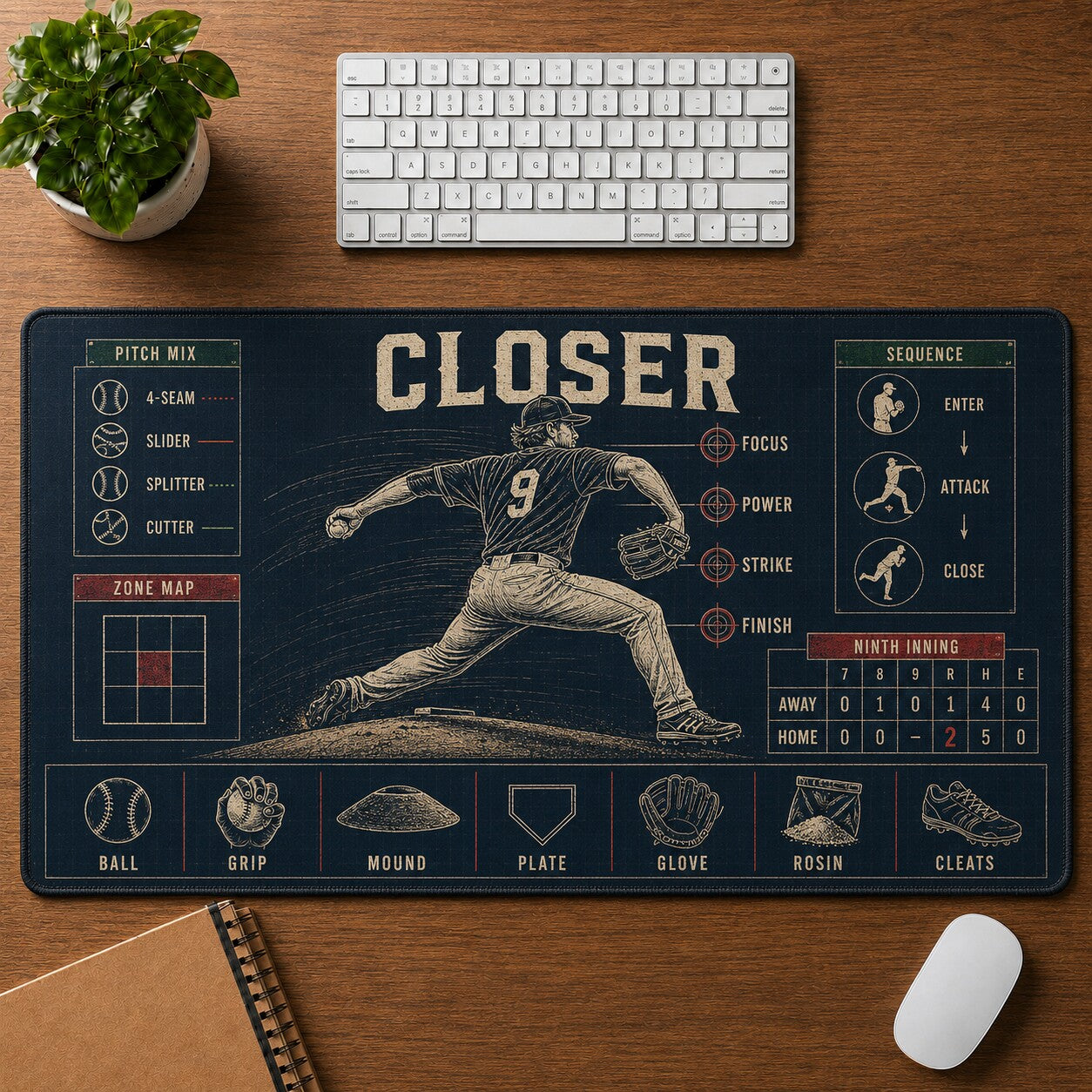 Closer Baseball Blueprint Desk Mat | 5To9Vibe