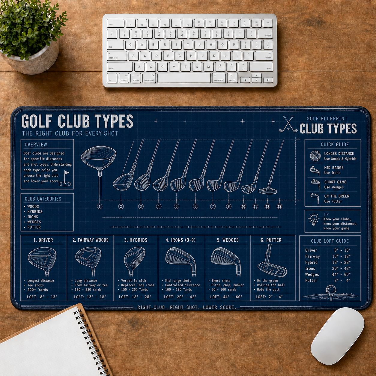 Golf Club Types Sports Technique Guide Desk Mat | 5To9Vibe