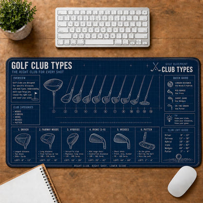 Golf Club Types Sports Technique Guide Desk Mat | 5To9Vibe