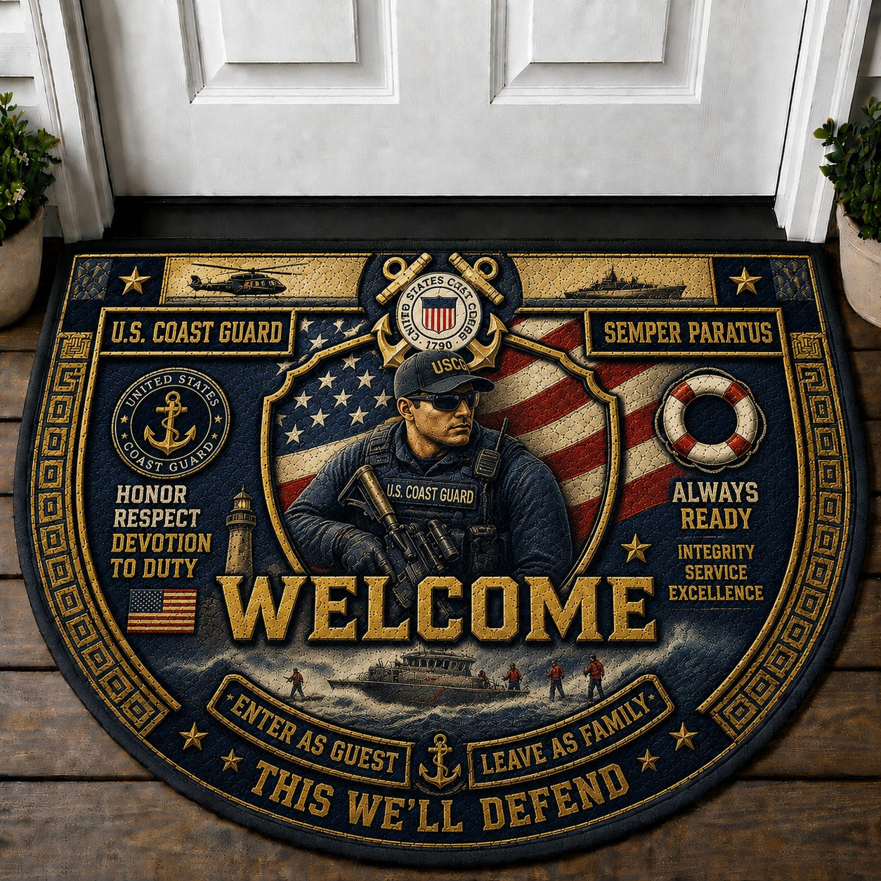 US Military Pride Quilted Print Premium Welcome Mat – Personalized Doormat