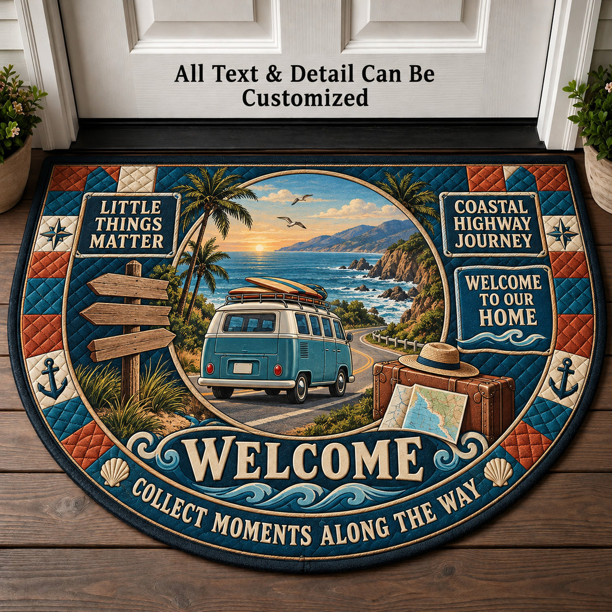 Coastal Highway Journey Personalized Half Round Mat | 5To9Vibe