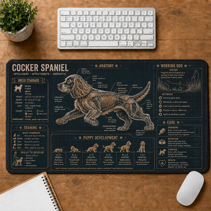 Cocker Spaniel Dog Breed Visual Guide Desk Mat | 5To9Vibe